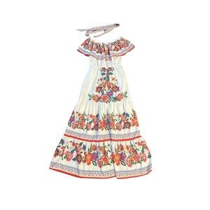 Blanca Boho Maxi Dress Belt  Floral Fiesta Cinco de Mayo Encanto Costume A15